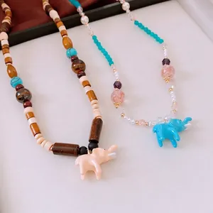 Collana Con Ciondolo Elefante In Perline Fatto A Mano Bohémien Vetro Künstliche Perle Gioielli Etnici Vintage Donna