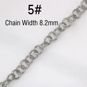 Detailed macro view of 8.2mm wide stainless steel oval link chain for DIY jewelry