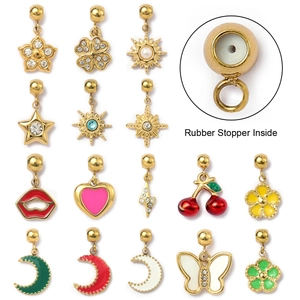 Stainless Steel Charms Enamel Heart Flower Moon Star Rhinestone Sliding Positioning Pendants DIY Jewelry Making Fashion