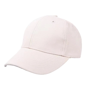 Minimalist beige cotton baseball cap for kids with a classic curved brim and six-panel design