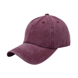 Vintage burgundy washed cotton baseball cap with a classic six-panel design and curved brim