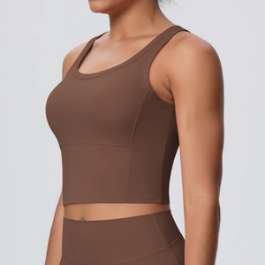 Dunkelbrauner gebürsteter Yoga-Sport-BH mit Polstern und stoßfestem Design für Damen