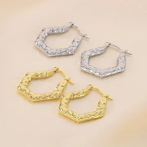 Boucles D'oreilles Créoles Géométriques En Acier Inoxydable Texture Martelée Irrégulière Ondulation De L'eau Style Moderne Pour Femmes