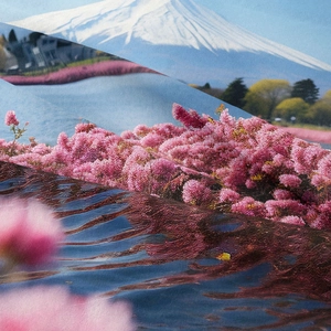 Macro shot showing Mount Fuji landscape print on fine twill bohemian wall tapestry