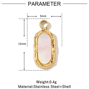 Dimensions détaillées du pendentif ovale en nacre et acier inoxydable montrant 12mm de hauteur