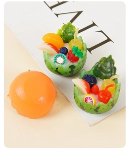 Miniature artificial watermelon and orange fruit bowls for decor or keychains