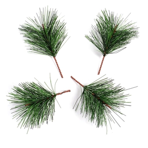 Artificial green pine needles branches with brown stems for DIY Christmas home decoration