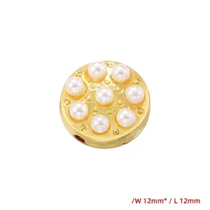 Detail of 12mm 18K gold-plated sunflower bead with embedded faux pearls for DIY jewelry