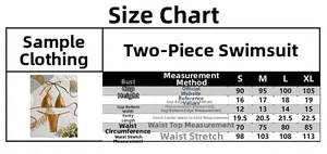 Size guide table for solid tie-side bikini showing measurements from S to XL sizes