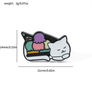 Cute cartoon white cat enamel pin shaped like an ice cream cone with size dimensions