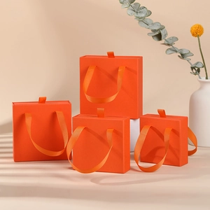 Orange drawer jewelry gift box set with ribbon handles for premium necklaces and rings