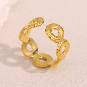 Bague ouverte minimaliste en acier inoxydable plaqué or 18K avec cercles géométriques