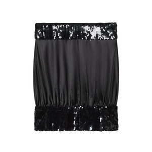 Sequin Patchwork Tube Top Strapless Satin Slim Fit Black Elegant Night Out Party Cropped Top For Women