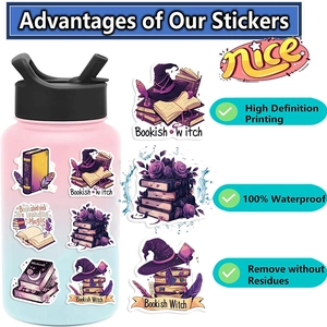 50 pieces of witch-style bookish stickers, waterproof vinyl for laptop and luggage decor