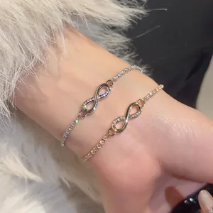 Elegant infinity link bracelets in gold and silver finish with sparkling zircon stones