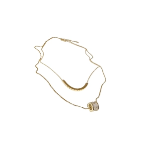 18k gold plated double layer necklace with pave zircon cylinder pendant for women