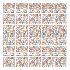Detail view showing a 3x5 grid of 15 Morandi color alphabet and number sticker sheets