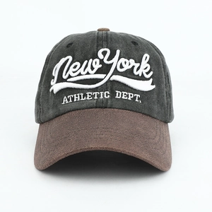 Retro baseball cap with New York 3D embroidery and brown suede brim for casual wear