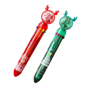 Cute Christmas themed 10-color shuttle pens with reindeer and tree designs