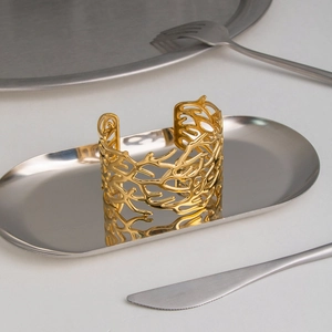 Golden coral branch textured open cuff bracelet in 18K gold plated stainless steel