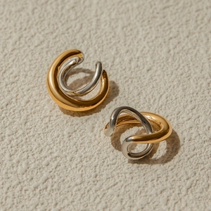 Boucles d'oreilles bicolores or et argent en forme de C torsadé en acier inoxydable