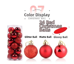 Detailed set of 24 red Christmas balls in glitter, matte and shiny finishes