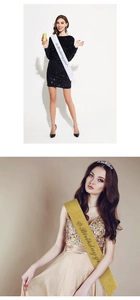 Close-up of Birthday Girl sash with glitter texture and black font on white and gold fabrics