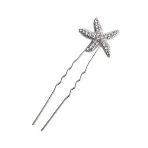 Starfish Rhinestone Hair Stick Alloy U-Shaped Hairpin Ocean Style Bridal Hair Accessory For Women Gold Silver Vintage Headdress