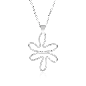 Macro shot of a silver abstract floral pendant in high-quality polished stainless steel