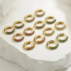 Luxury Huggie Hoop Earrings Copper Cubic Zirconia Pave Colorful Double Sided Fashion Jewelry For Women