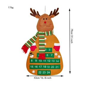 Felt reindeer advent calendar details with 24 green pockets and snowflake patterns