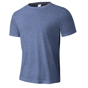 Men's slim fit blue heathered sports t-shirt with breathable fabric for gym and running