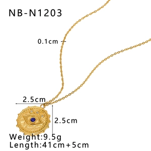 Detail view of gold Evil Eye necklace showing 2.5cm pendant size and chain dimensions