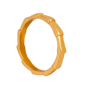 Minimalist 18k gold plated titanium steel ring featuring a polished bamboo joint design