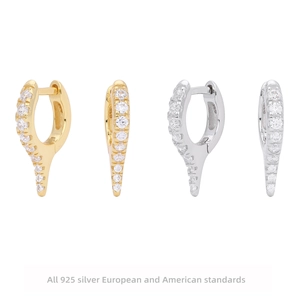 925 Sterling Silver Hoop Earrings With Zircon Inlaid Minimalist Geometric Pointy Cone Huggies For Women Fashion Trendy