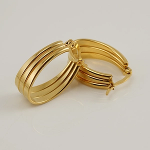 Boucles d'oreilles créoles dorées multicouches en acier inoxydable brillant pour femme