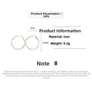 Detailed dimensions of 5cm large gold hoop earrings with weight and material specs