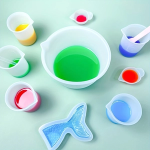 Silicone measuring cups and mermaid tail mold set for DIY crystal resin jewelry casting