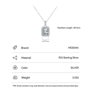 925 Sterling Silver necklace with radiant cut zircon pendant and chain dimensions
