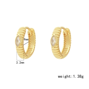 S925 sterling silver gold-plated hoop earrings featuring marquise zircon and textured design