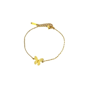 Bracelet élégant en acier titane doré avec breloque papillon laser sur fond blanc
