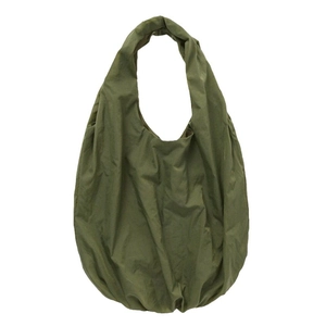 Green large capacity pleated nylon tote bag with casual shoulder strap on white background