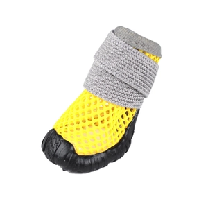 Breathable yellow mesh dog boots with anti-slip rubber soles for small dogs outdoors