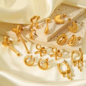 Minimalist 18K gold plated irregular stainless steel earrings collection with bow heart shapes