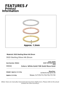 Detailed view of 1.3mm S925 sterling silver eternity rings set with 4A cubic zirconia