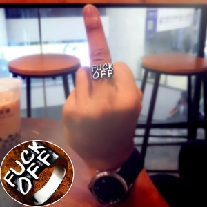Retro punk FUCK OFF engraved silver ring with a vintage polished finish for unisex wear