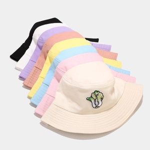 Multi-color canvas bucket hats with creative cabbage embroidery and structured cotton fabric