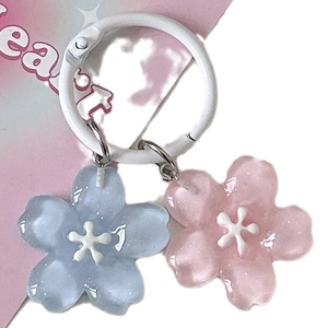 Romantic jelly cherry blossom keychain set in translucent pink and blue resin