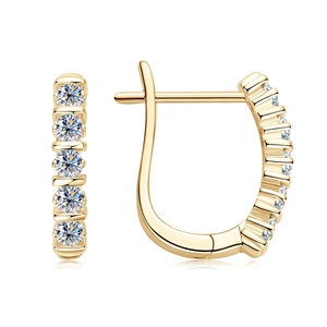 925 silver U-shape gold hoop earrings with five sparkling moissanite stones