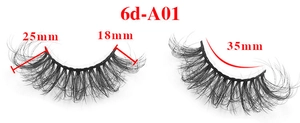 Detailed close-up of 6D Russian curl eyelashes with 25mm 18mm 35mm size specifications